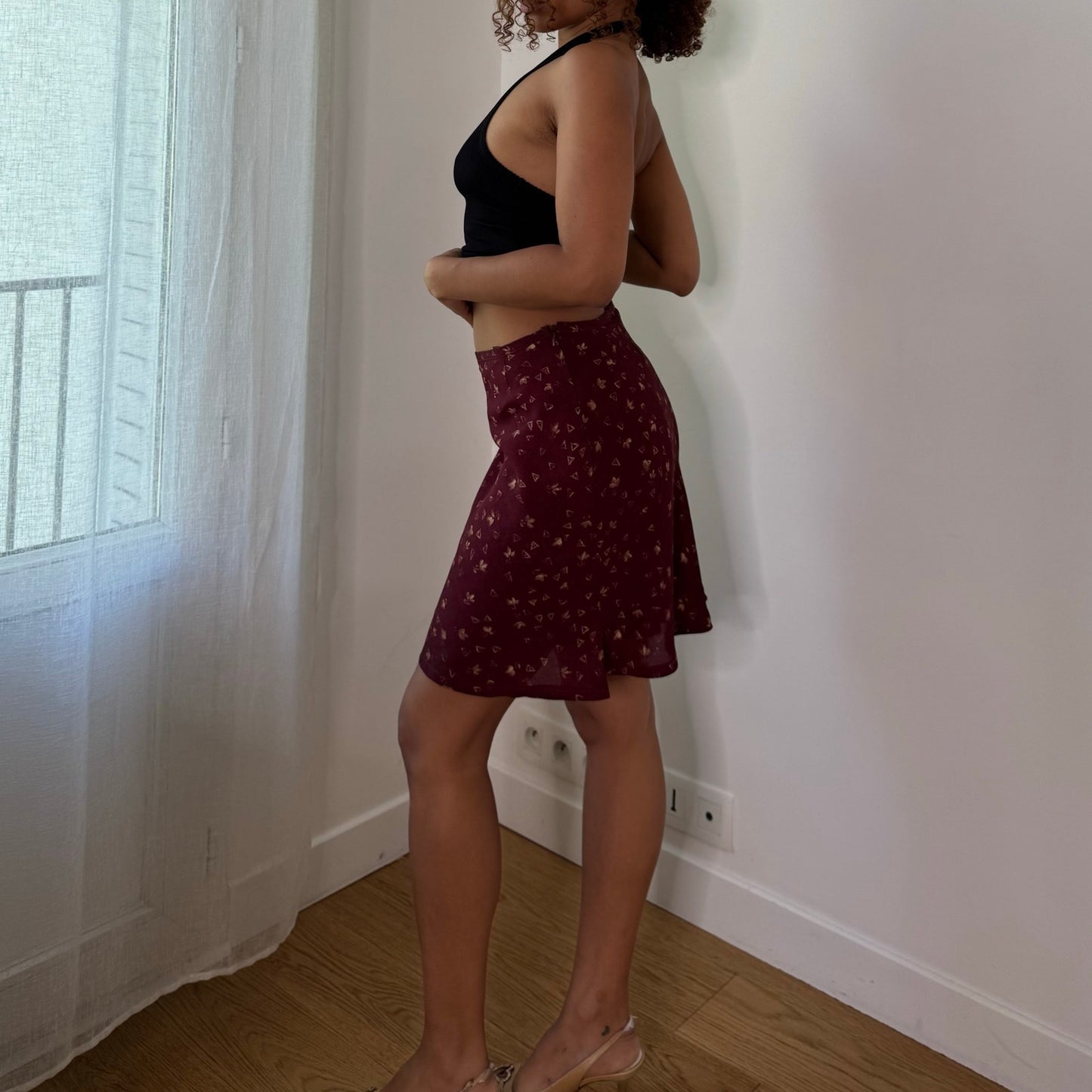 Vintage Onyx Burgundy Floral Pencil Mini Skirt Italian Y2K (XS)