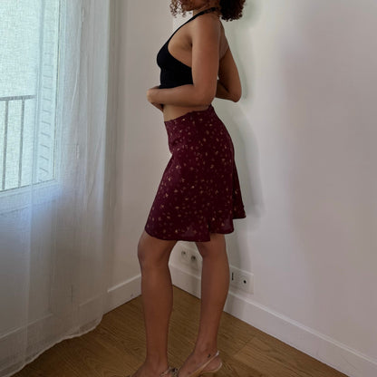 Vintage Onyx Burgundy Floral Pencil Mini Skirt Italian Y2K (XS)