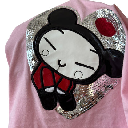 Vintage pink Pucca sequin polo top (S)