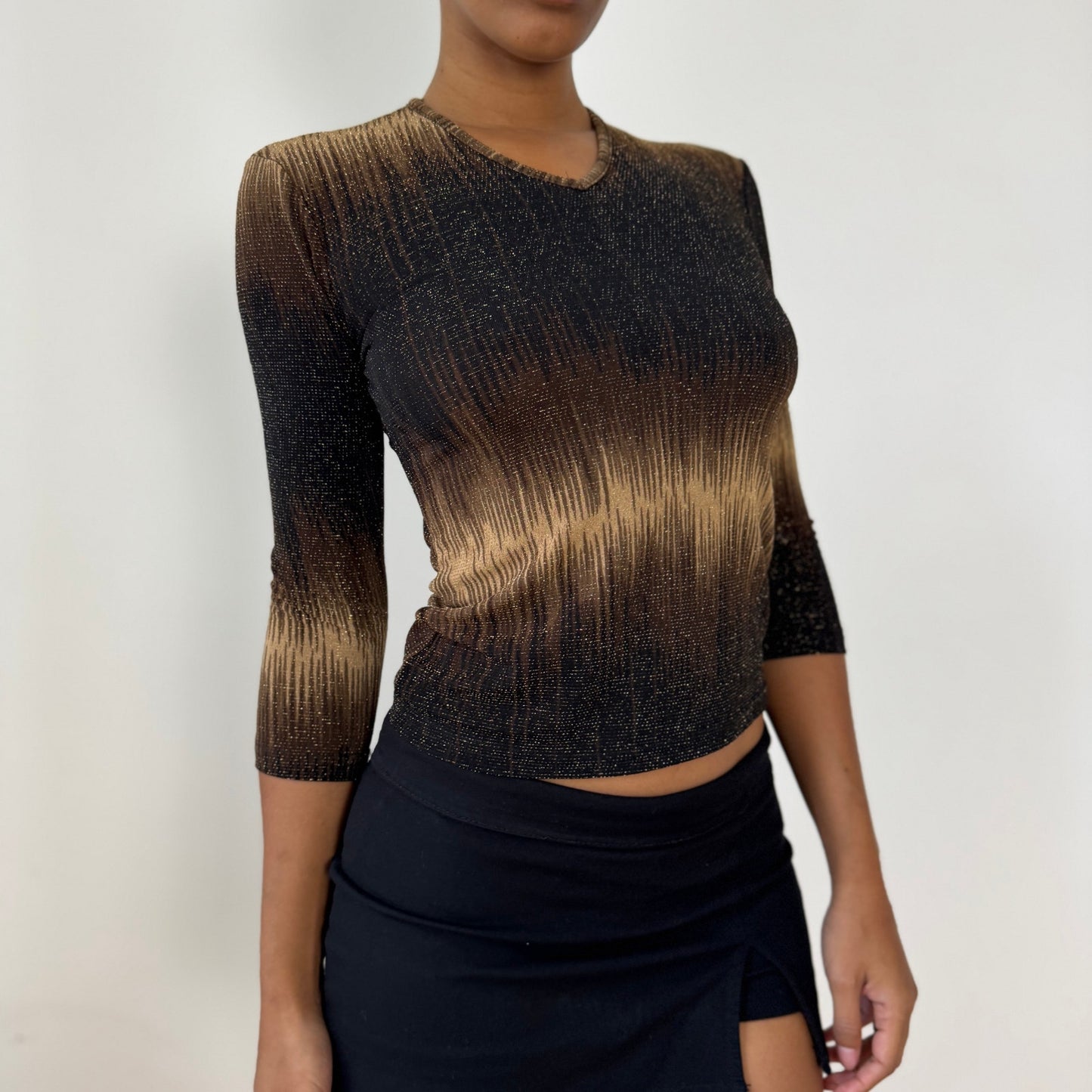 Italian Vintage Slinky Shimmer Lurex 3/4-Sleeve Top (Small)