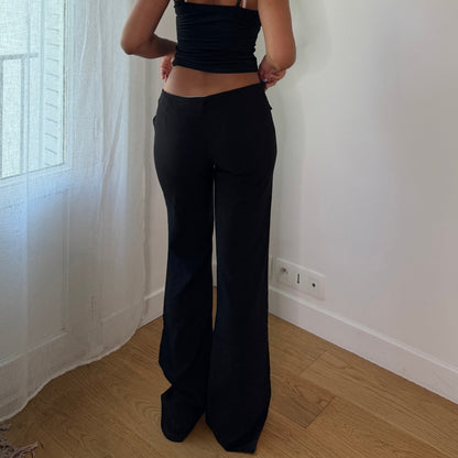 Vintage Black Buckle Waist Flare Pants Euro Y2K (S)