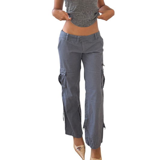 Vintage Euro slate gray low-rise cargo pants with flap pockets (Small)