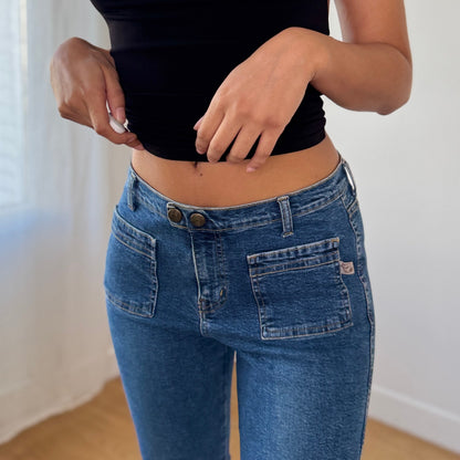 Vintage Italian Denim Low Rise Straight Leg Jeans Patch Pocket Y2K (S)