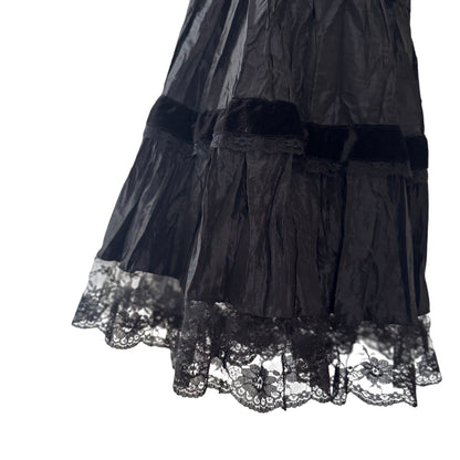 Vintage Italian Black Tiered Midi Skirt Lace Trim (S)