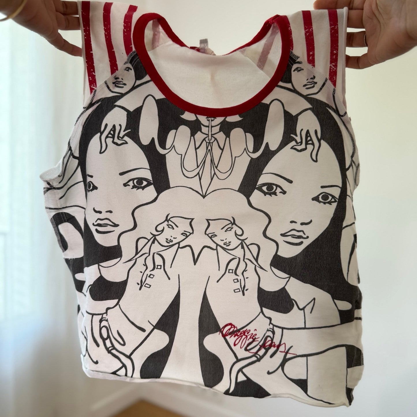 Vintage Graphic Print Crop Top Cotton Sleeveless Deadstock Made in Italy Y2K (M)
