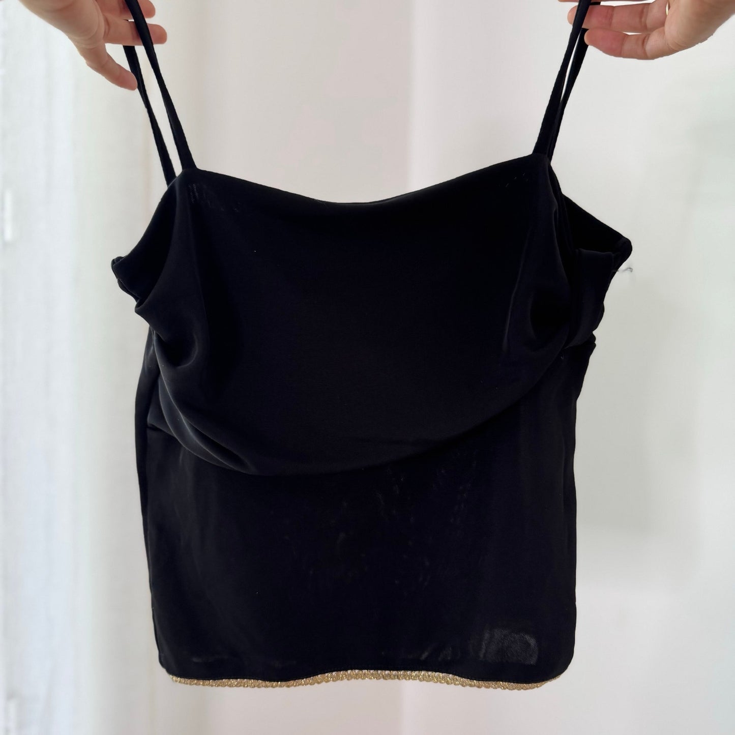 Vintage Black Gold Trim Slinky Cami Top Euro Y2K (S)