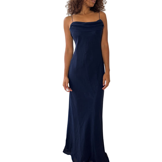 Vintage euro Y2K navy blue mesh maxi slip dress (S)