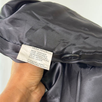 Italian Vintage Black 100% Genuine Leather Longline Oversized Blazer Jacket