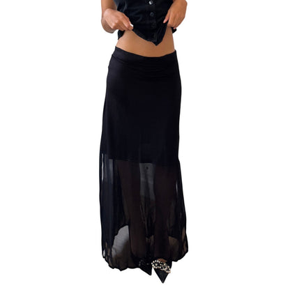 Vintage Euro black sheer panel maxi skirt (M)
