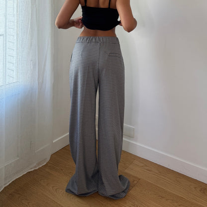 Vintage Blue White Houndstooth Wide Leg Trousers Mid Rise Italy Y2K (S)