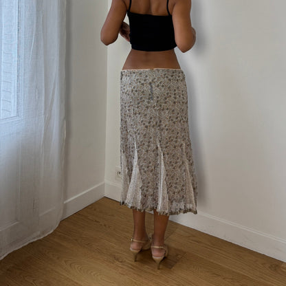 Vintage Italian floral chiffon midi skirt with flounced hem (S/M)