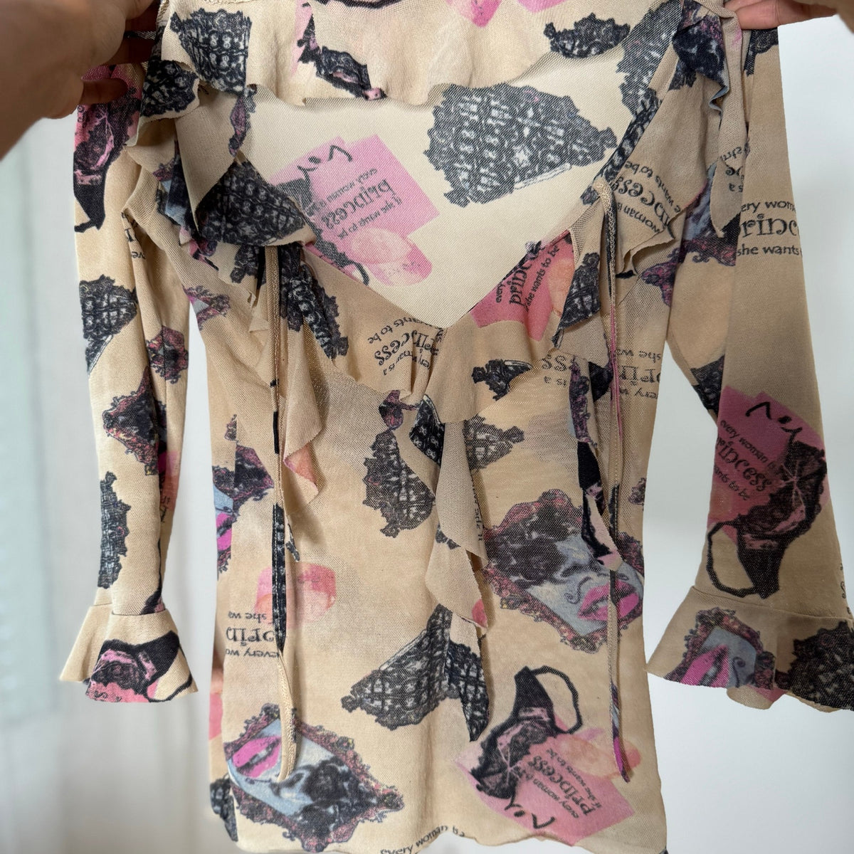 Italian Vintage Layered Graphic Mesh Top