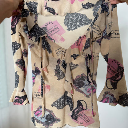 Italian Vintage Layered Graphic Mesh Top
