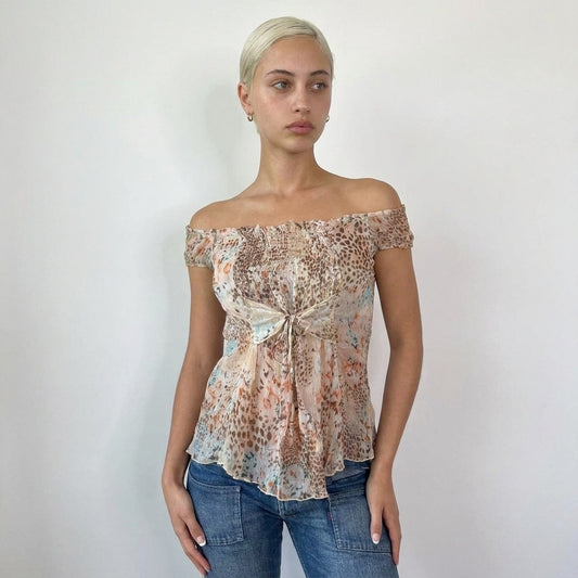 Vintage Fairy Grunge Silk Mesh Top Floral Leopard Italian Y2K (M)