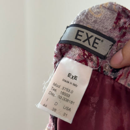 Vintage Pink Burgundy Patchwork Mesh Midi Skirt (S)