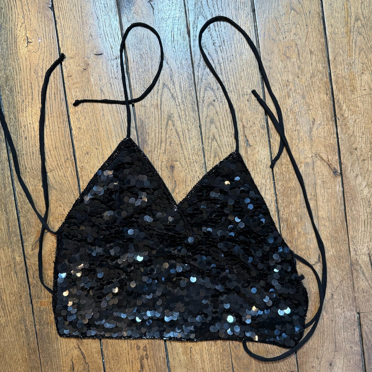 Italian Vintage black sequin halter top (S/M)