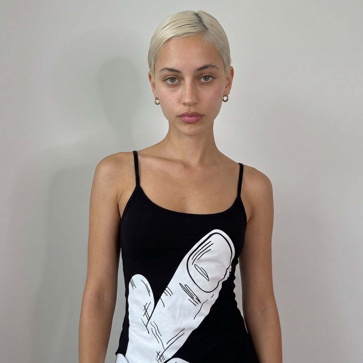 Vintage Punkyfish Black & White Graphic Cut-Out Tie Top (S)