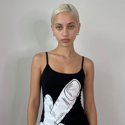 Vintage Punkyfish Black & White Graphic Cut-Out Tie Top (S)