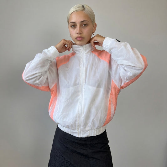 Vintage White Neon Coral Windbreaker Full Zip Adidas Equipment Sport Jacket Y2K (One Size) ⠀