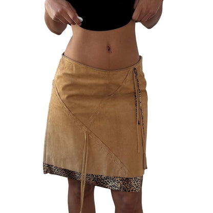 Vintage Camel Suede Leather Mini Skirt (S)