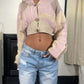 Vintage Hand Knit 90s Pastel Pink Cropped Cardigan (M-L) Sourced in Italy Ballet